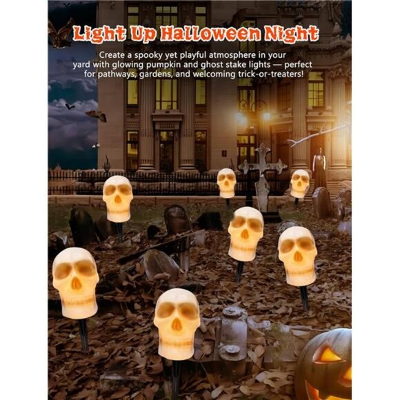 Halloween Pathway Lights Outdoor – Connectable Skull Lights Outdoor with LED C7 - Picture 6 of 8